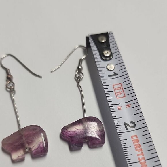 Amethyst Bear Earrings Semi Precious Gemstone Earring - Picture 2 of 3